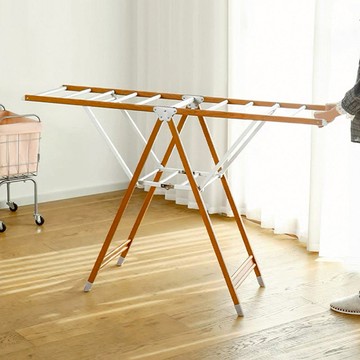 木質風鋁合金落地型折疊晾曬架(定向輪)-S 單一規格