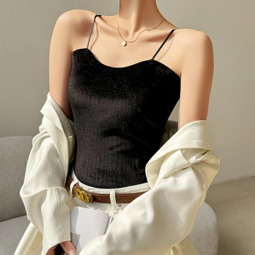 【巴黎精品】現貨+預購 細肩帶背心小可愛-冰絲美背附胸墊金絲絨女上衣3色a1eg19
