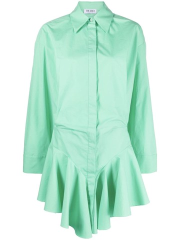 The Attico - ruffled mini shirt dress - women - Cotton - 36 - Green
