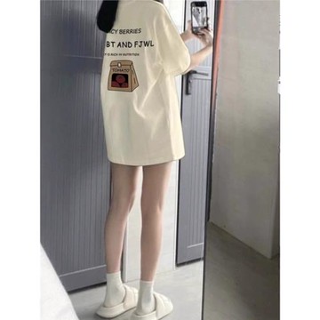 夏季小個子寬松純棉正肩短袖白色t恤女2025新款百搭別致半袖上衣