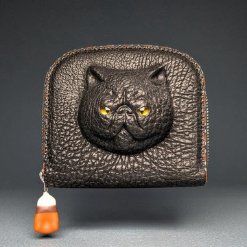 3D 異國短毛貓 皮革錢包 – 三色邊框 – 日本手工製作