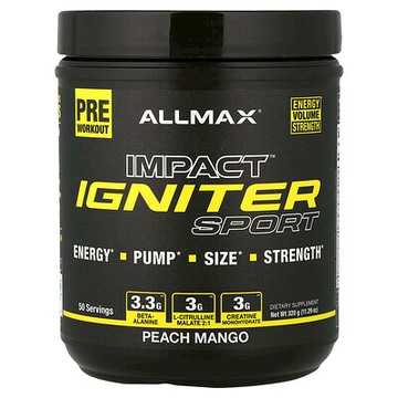 ALLMAX, IMPACT™ IGNITER Sport，鍛鍊前營養粉，桃子芒果味，11.29 盎司（320 克）