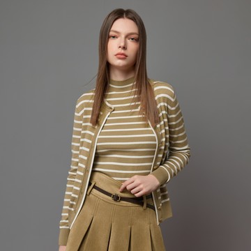 SO NICE 老錢學院風撞色條紋天絲混紡針織外套