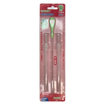 DOOBY 彈跳水壺軟吸管 吸管刷  330ml  1組  大眼蛙 透明色 + 綠色