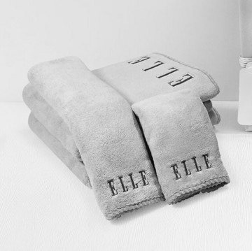 ELLE法式時尚無棉絮超吸水抗菌毛、浴巾2入組-霧岩灰