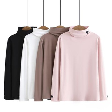 麗莎熊 LisaBear 大尺碼雙面德絨高領袖口愛心刺繡保暖內搭上衣 XL~4XL 四色可選