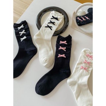卷邊松口日系可愛蝴蝶結襪子女中筒jk堆堆襪洛麗塔芭蕾風甜美長襪