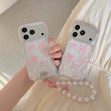 新款波點蝴蝶結ins風 時尚閃粉大視窗保護殼 適用 蘋果 iPhone 17 16 15 14 13 promax手機殼