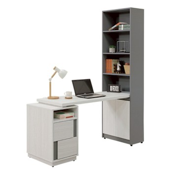 文創集 維斯5尺可伸縮二門二抽書桌＆書櫃組合-150-180x59x202cm免組