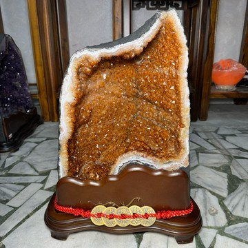 口寬下凹洞♥️頂級巴西酒黃 黃水晶洞ESP+✨27.58kg❤️黃晶洞 瑪瑙 黑碧璽 送禮收藏 黃水晶 A1964