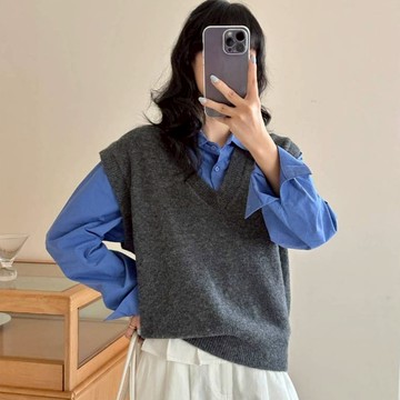 馬甲針織背心上衣 疊疊背心 針織背心 V領背心 毛衣 V領毛衣 毛衣背心 素色無袖針織衫 馬甲背心