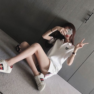 年法式新款設計感小眾茶歇初戀白色polo領連衣裙小個子女夏季