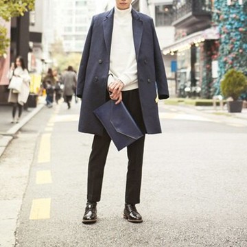 風衣外套中長版翻領大衣-時尚毛巾 繡貼標毛呢男外套2色73ip43【獨家進口】【米蘭精品】