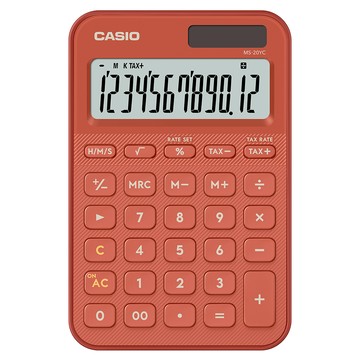 CASIO 卡西歐 12位數計算機 MS-20YC-RD  朱紅色  1個