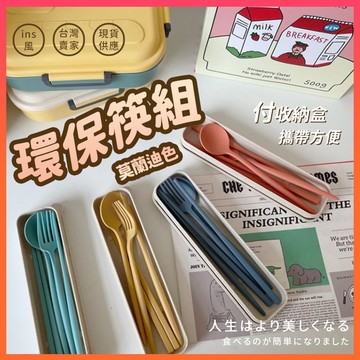 台灣現貨🔥莫蘭迪 環保餐具 餐具組 隨身餐具 小麥秸稈 送筷子收納盒 露營餐具 上班 學生筷子 叉子 湯匙 方便攜帶環保
