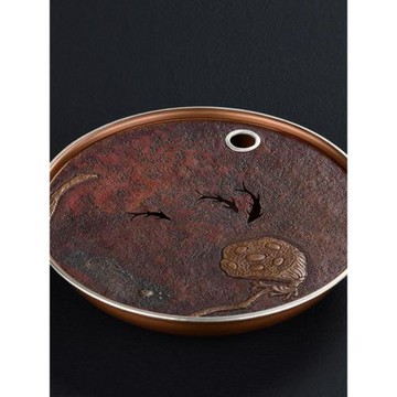 紫銅干泡盤小茶盤家用功夫茶具日式儲水手工紫銅茶托茶海茶承壺承