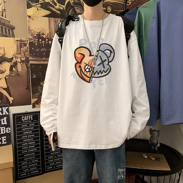 男t恤長袖ins潮牌薄款夏季純棉體恤休閑寬松版潮流上衣白色打底衫