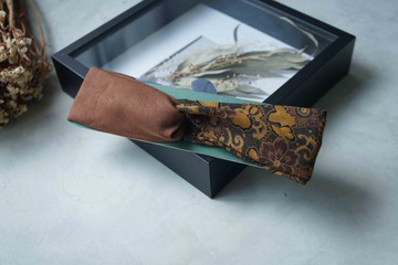 復古配色雙頭用交叉手工髮帶-古典日式花卉-棕色