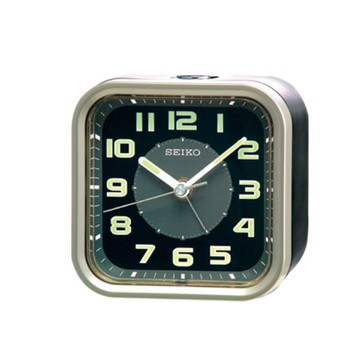 seiko SK037 精工鐘 (QHE128T) 夜光效果方形迷你鬧鐘(黑銀色)/9.4*9.7*6 cm｜樂天全館特惠中★指定刷卡回饋10%