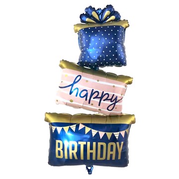 六分埔禮品 三層生日禮物盒氣球 高124cm*寬60cm  藍色  1個