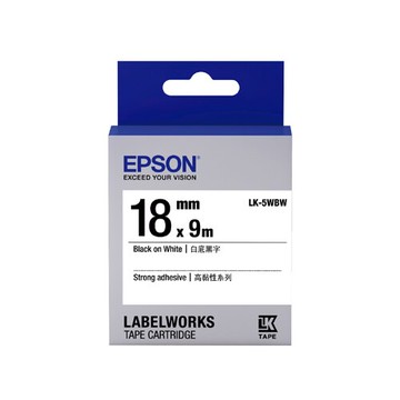 EPSON 高黏性 18mmx9M 白底黑字標籤帶 / 盒 LK-5WBW｜領券最高折$220