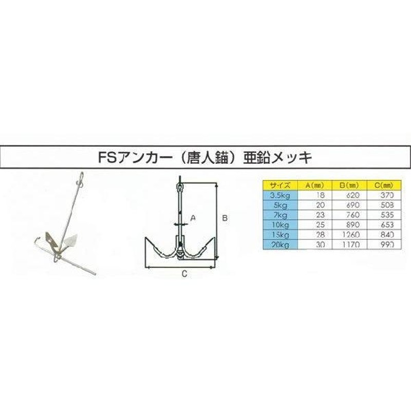 FSアンカー （唐人錨）亜鉛メッキ7kg メーカー直送商品 | LINEショッピング