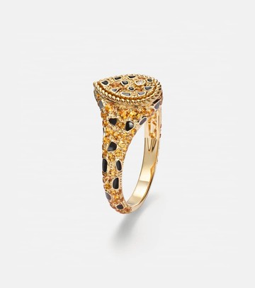 Yvonne Léon Poire Mini 9kt gold and enamel pinky ring with citrines and diamonds
