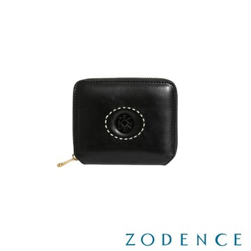 ZODENCE HAN義大利植鞣革拉鏈簡式短夾 深邃黑