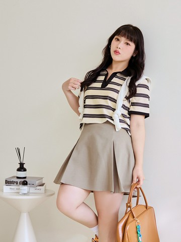 棉質條紋POLO領短版上衣