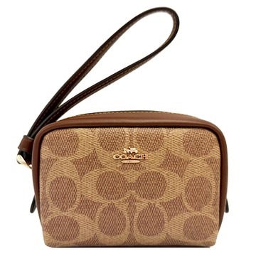 【COACH】C LOGO零錢卡夾小方化妝包(焦糖)