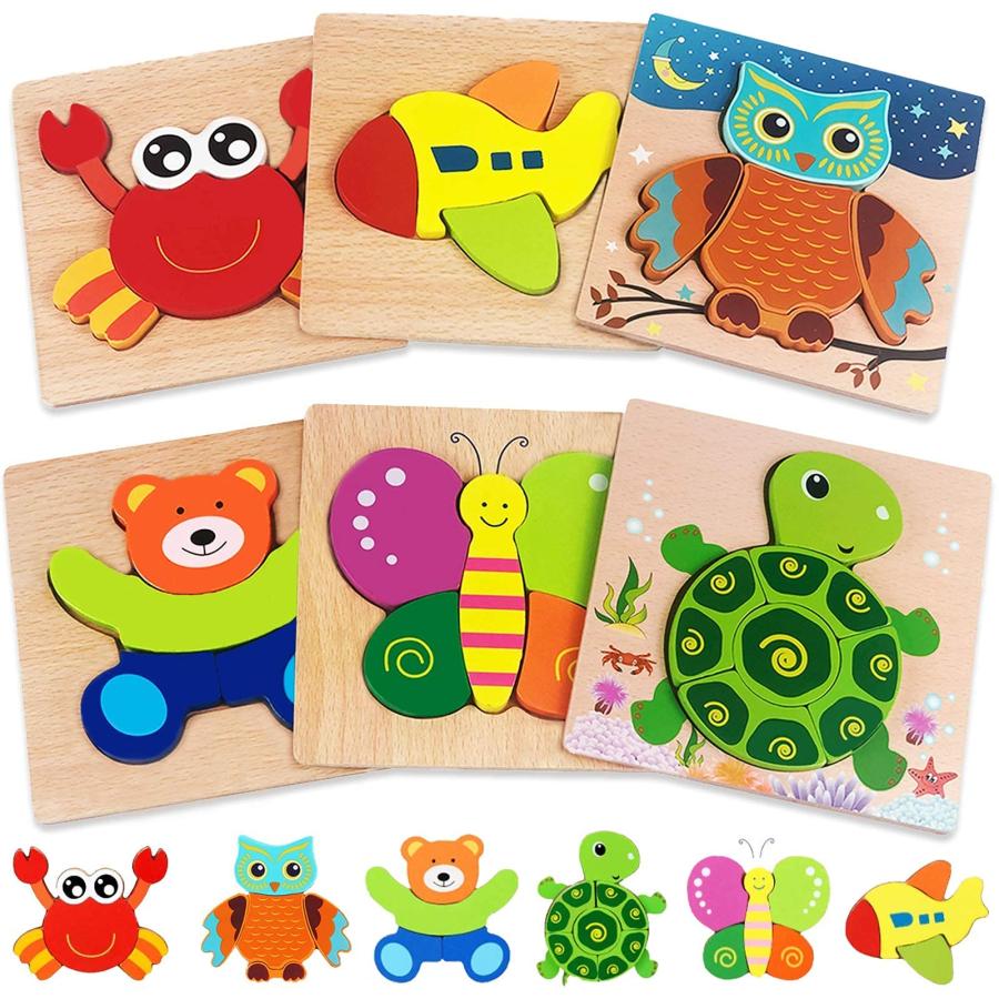 SHIERDU Wooden Puzzles for Kids, Toddler Number Puzzle, Old Wooden Dinosaur  Puzzles and Animal Jigsaw Toys for Boy Girl Ideal Gift, 2-6 Years, Pack of