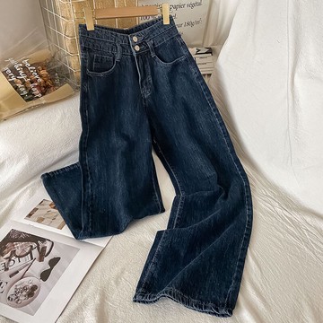 藍灰色復古高腰牛仔褲女新款秋冬小個子垂感寬松直筒老爹褲