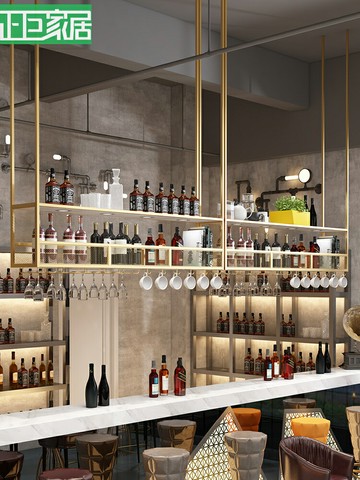 吧檯吊架 懸掛置物架 正巨酒吧吧臺吊架倒掛酒杯架懸掛式酒櫃酒架鐵藝紅酒葡萄酒杯架子『XY40463』