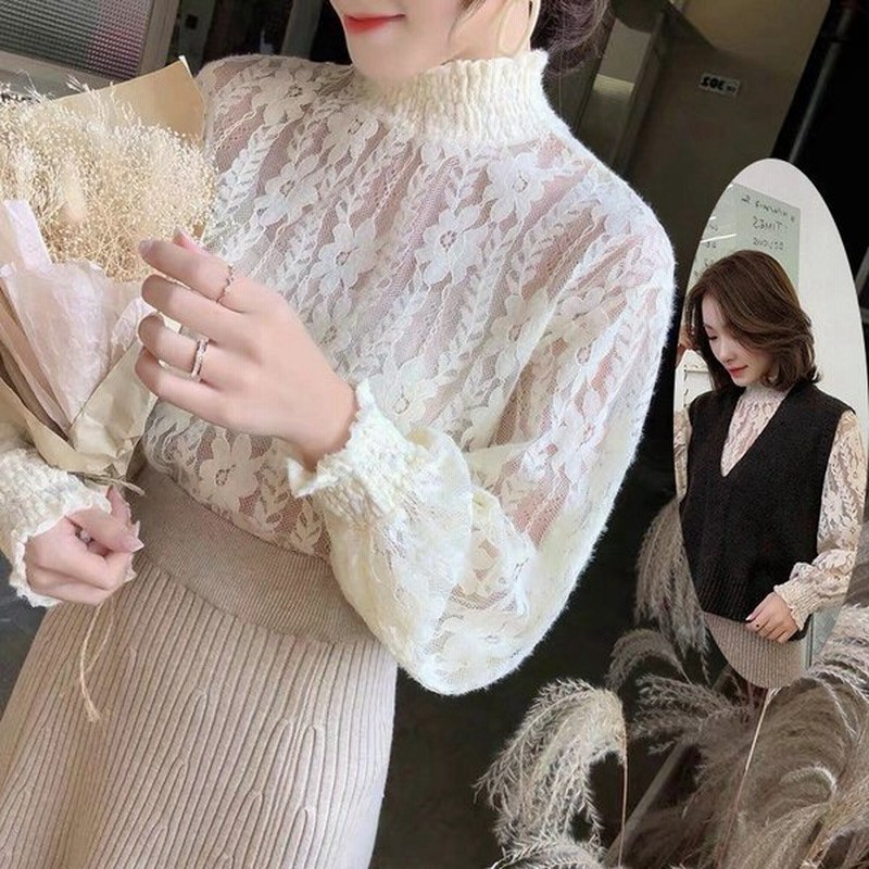 新作 シースルーレーストップス インナー コーデ 透かしブラウス レース レースカットソー ハイネック レースブラウス 通販 Lineポイント最大0 5 Get Lineショッピング