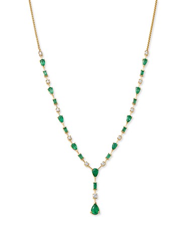Bloomingdale's Fine Collection Emerald & Diamond Y Necklace in 14K Yellow Gold, 18
