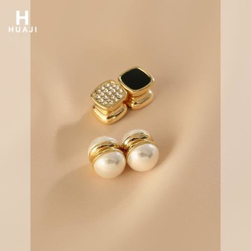 花跡高級感珍珠磁鐵耳夾女無耳洞冷淡風高級感耳飾幾何鋯石耳環