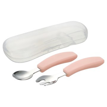 Richell 利其爾 TLI 不鏽鋼 耐摔耐用 方便攜帶 前端角度設計  粉色  湯匙 + 叉子 + 收納盒  1組