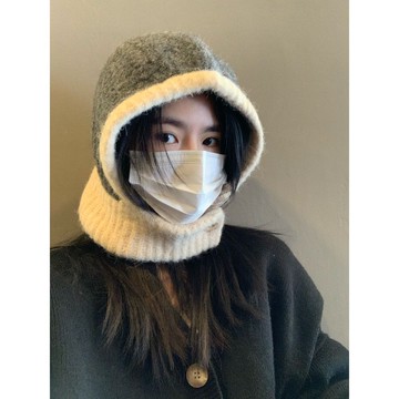 免運🔥日系秋冬新款巴拉克拉法帽保暖帽子圍脖一體女情侶款護耳針織帽潮 加厚 毛線帽 針織帽 冷帽 毛帽 漁夫帽 保暖帽