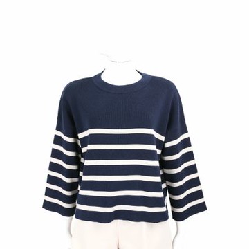 Max Mara-WEEKEND PINIDE 條紋相間 深藍落肩純棉長袖針織上衣