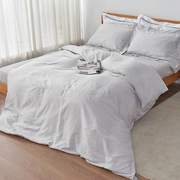 義大利400織長絨棉刺繡雙人床組-(素雅灰) / 薄被套平單床單組