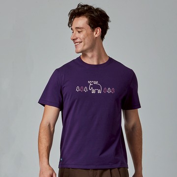 moz 發泡 樹林駝鹿 舒涼 柔彈T恤-深紫 男款