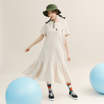 【Dailo】動物麵包圖案休閒短袖長洋裝 藍 粉 卡