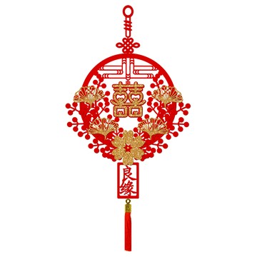 寶堂居 雙喜良緣 婚房囍字吊飾/結婚喜慶掛件/婚房裝飾/婚房布置/結婚專用掛飾/結婚佈置小物/花環囍字