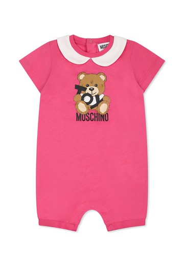 Moschino Fuchsia Romper For Baby Girl With Teddy Bear