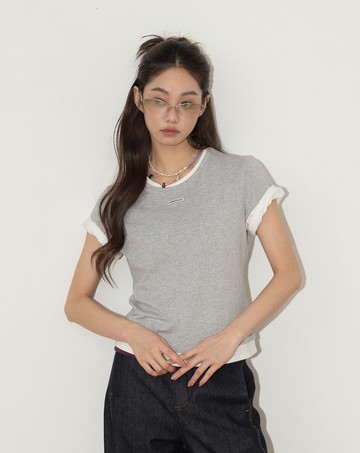 A｜袖口捲邊假兩件合身涼感T恤(兩色)