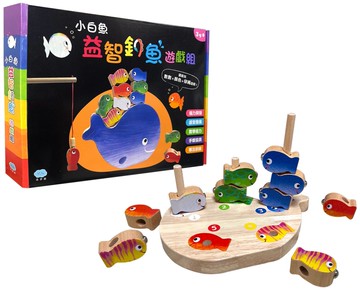 小白魚益智釣魚遊戲組（內附1組遊戲墊+1個大鯨魚底座+1支磁性釣竿+1條穿繩+15隻彩色小魚+5根數數木棍）