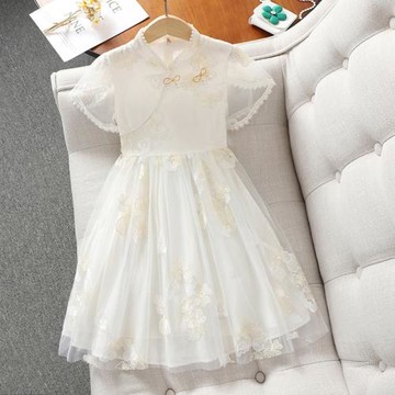 白色公主裙女童夏裝2025新款兒童國風裙子紗裙女孩漢服夏款連衣裙
