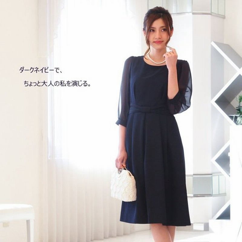 結婚式 服装 親族 パーティー ドレス 日本製 シフォンスリーブワンピース 2色 お呼ばれ パーティー 30代 40代 50代 母親 食事会 成人式 同窓会 二次会 通販 Lineポイント最大get Lineショッピング