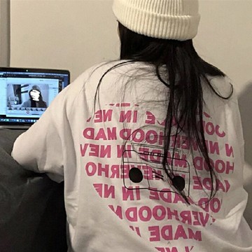 奶系愛心字母印花衛衣女薄款年秋裝新款學生寬松bf慵懶風上衣