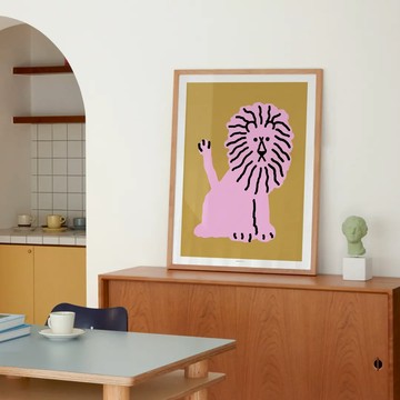 韓國 WARMGREY TAIL 插畫海報 粉紅獅 - 50x70cm